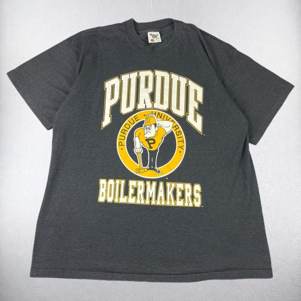 Vintage Purdue Boilermakers T Shirt Mens 2XL Black Striped Graphic Tee 90s USA